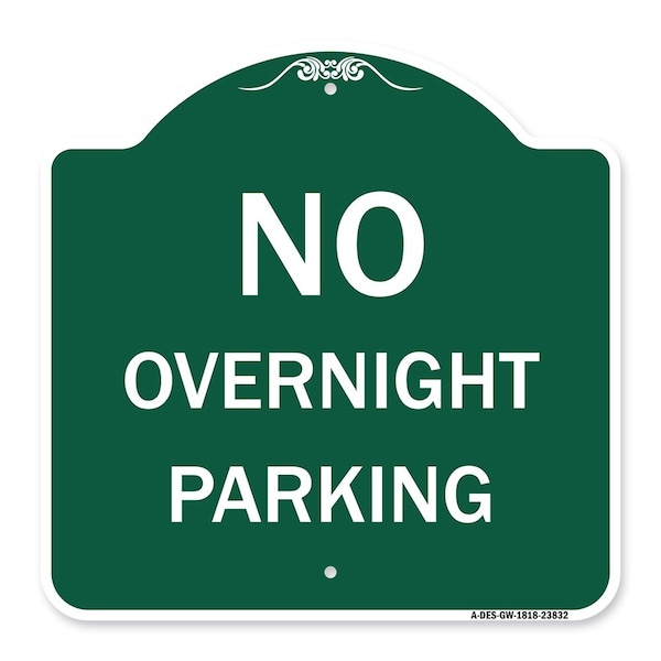 Signmission Designer Series No Overnight Parking, Green & White Aluminum Sign, 18" x 18", GW-1818-23832 A-DES-GW-1818-23832 - main